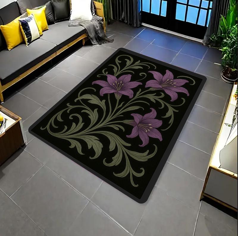 

Boho Pink Orchid Area Rug Vintage Floral Botanical Print NonSlip Washable Floor Mat for Living Room Bedroom Home Decor 40X60CM