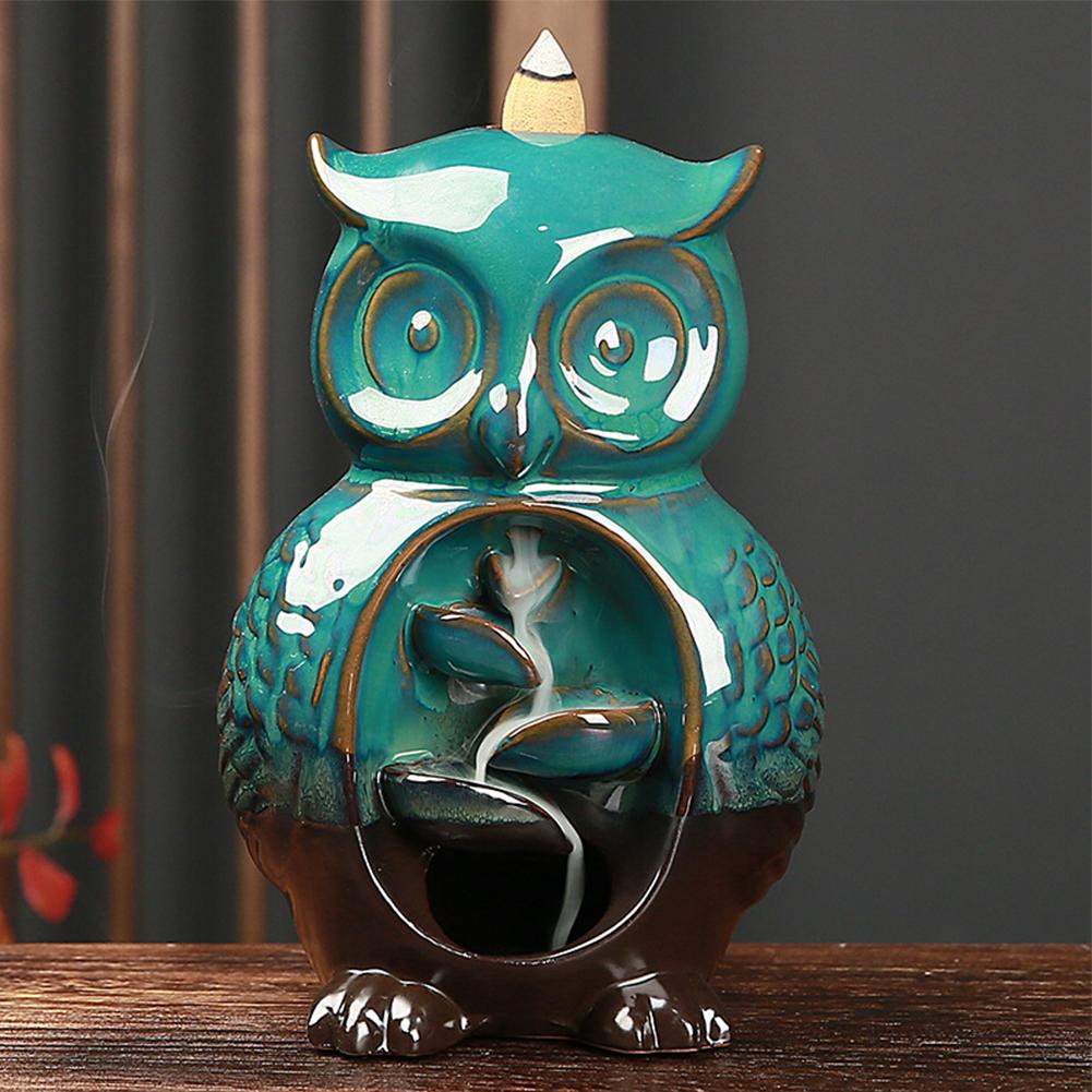 Ceramic Incense Holder with 10 Cones Owl Backflow Incense Burner Household Incense Burner Aromatherapy Ornament