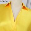 VONDA Vestido camisero de manga larga de satén con abertura en color liso a la moda para mujer