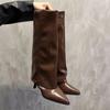 Chunk Leather High Boots Women Knee High Pointed Toe Heels Shoes Woman Trend Chelsea Boots New Pumps Snow Gladiator Botas Mujer