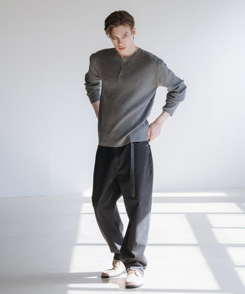 Dekkoloso Veil Henley Neck Knit [Gray]
