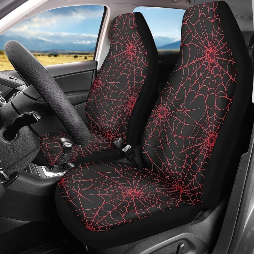 Bulopur Halloween Spider Web Print Front Seat Cover Sets 2 Pack, Car Universal Accessories Interior Decor for Men, Auto Front Seat Covers