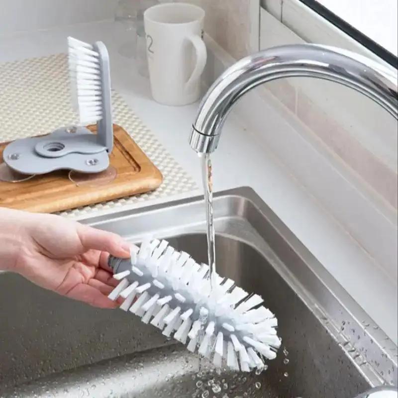 1 Pcs New Kitchen Wall Mounted Glass Cleaning Brushs Rotating Water Cup Brush Detachable Portable Cups Brush Suction Cups