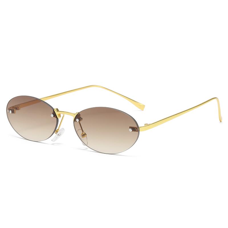 Protective Glasses 2pcs Rimless Oval Sunglasses Female Punk Metal Frame Gradient Lens Sun Glasses Multi Color Glasses UV400