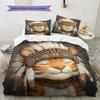 Animal In Indian Attire  Pattern Bedding Quilt Set  Home Decoration  Gift (1 * Duvet Cover + 2 * Pillowcase, Without Core)