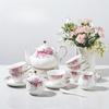 Vintage Floral Embossed Gold Teapot Cup and Saucer Set, Tea Service for 6 People, Including Teapot, Sugar Bowl, Milk Jug