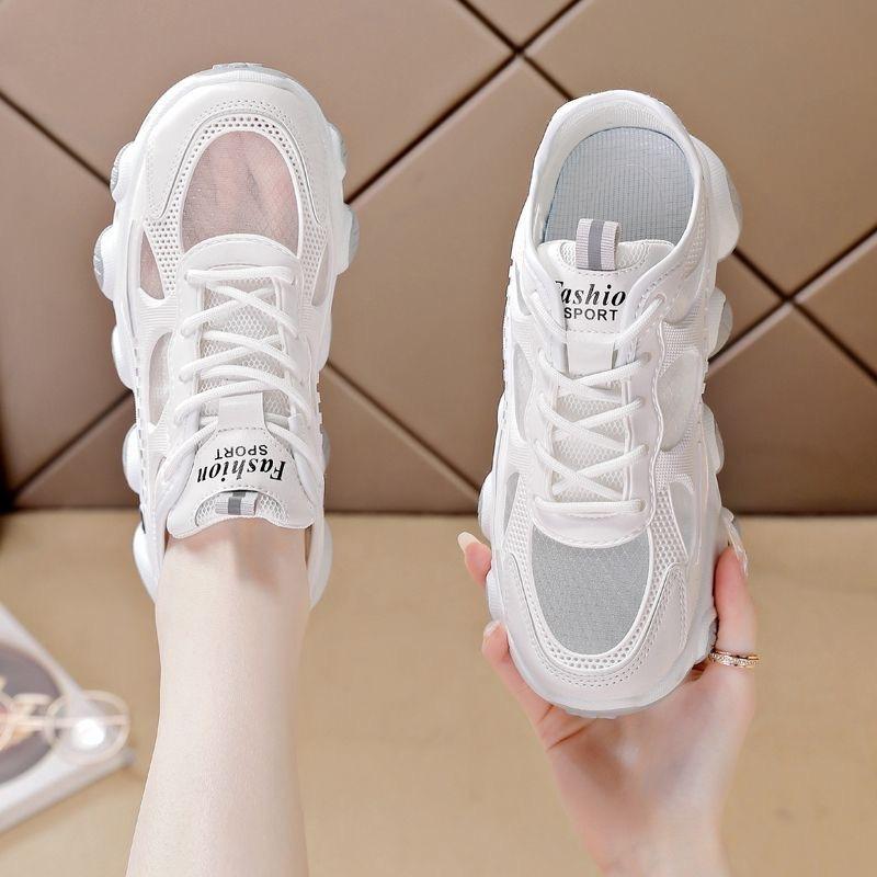 Mesh Shoes Breathable Mesh Dad Shoes Solid Color Flat Bottom Platform Casual Shoes Outdoor Sports Casual Shoes