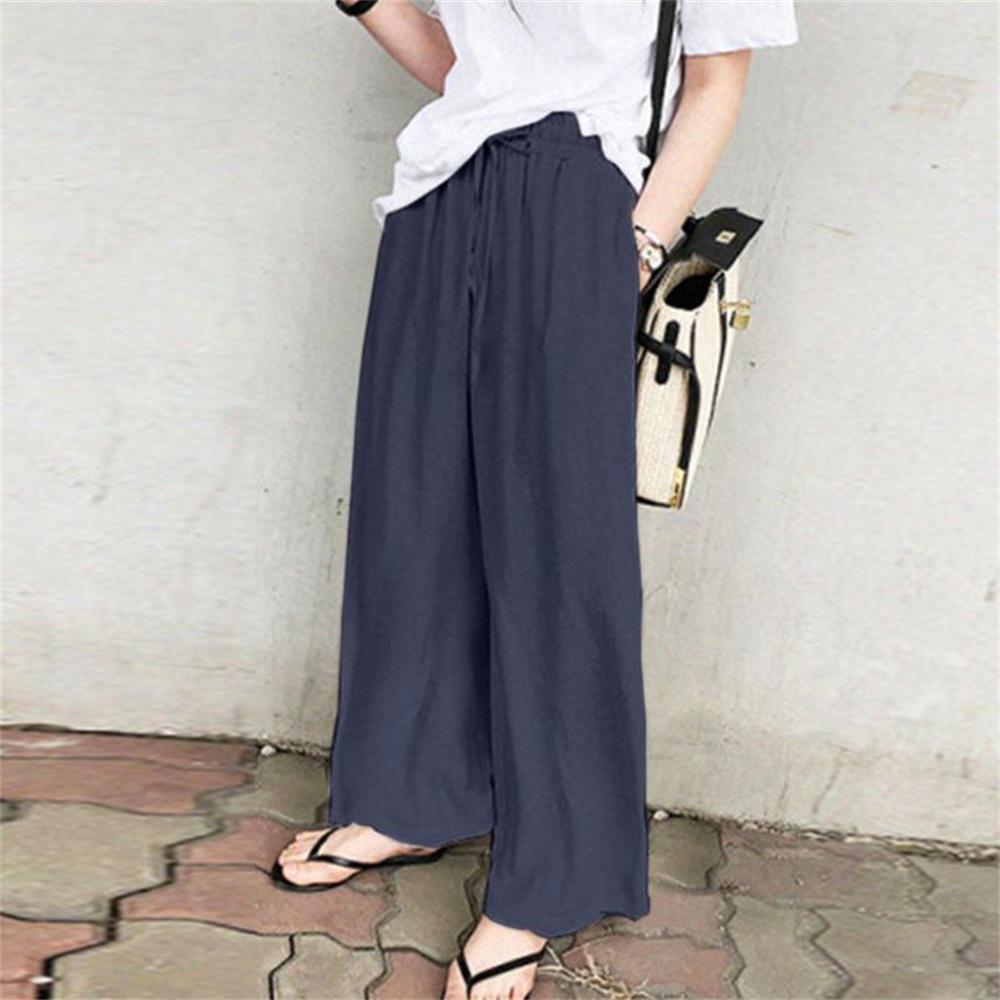 Spring Autumn Women's Wide Leg Pants Plus Size High Waist Solid Color Loose Cotton Linen Pants