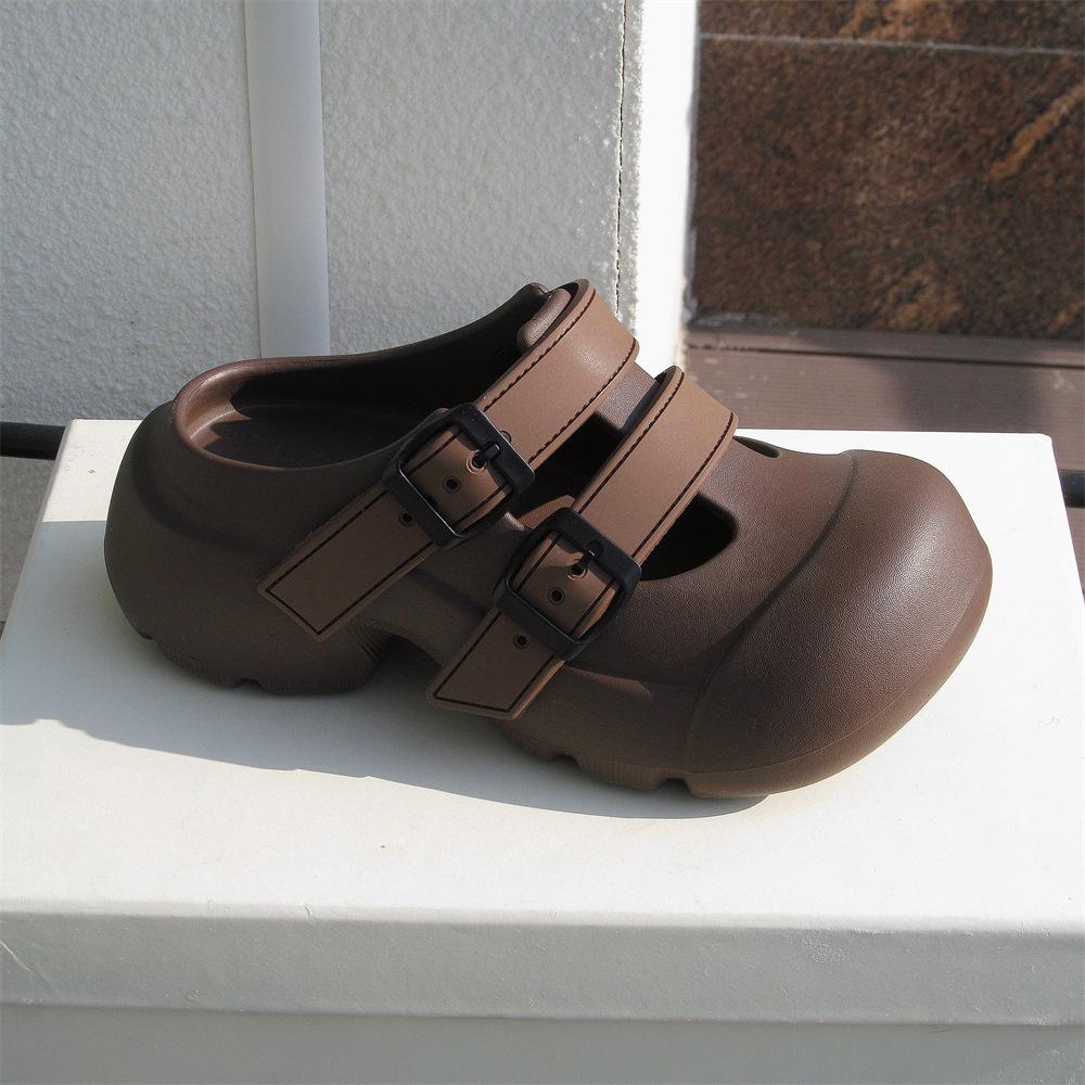 

Fashion Women Leisure Platform Sandals Slip-on Buckle Fashion Clogs Soft EVA Girls Student Summer Shoes Home Street Slippers 36-37 коричневый
