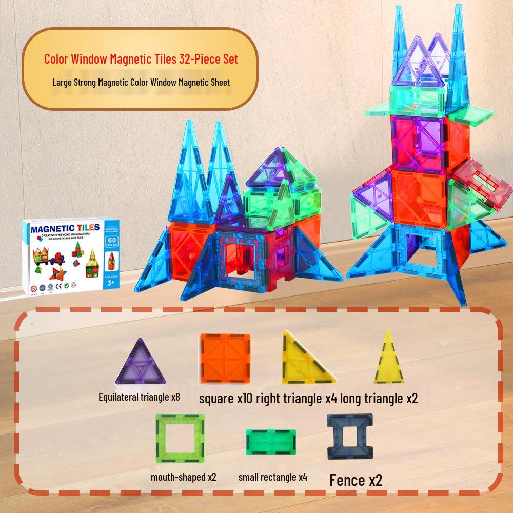 2025 Stained Glass Magnetic Tile Track & Ball Slide Building Set for Kids