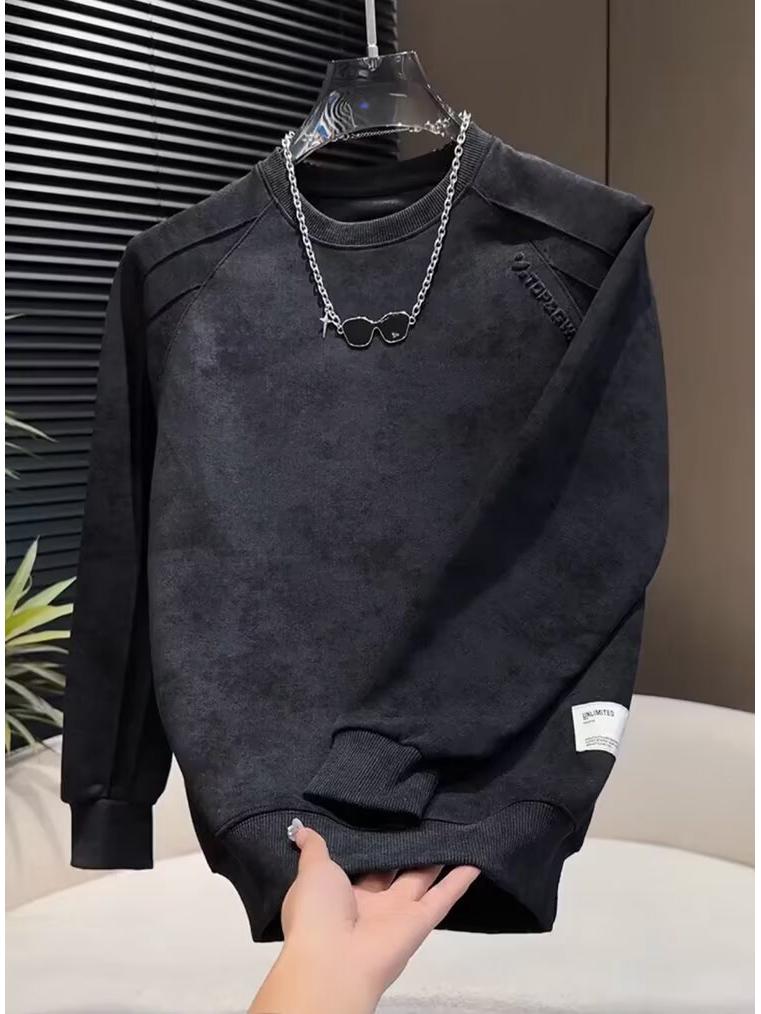 Herren Hoodie im koreanischen Stil, Tie-Dye, fleecegefüttert - Hübsch, Herbst/Winter, Langarm, Stahl-Print, Rundhals, Trend.