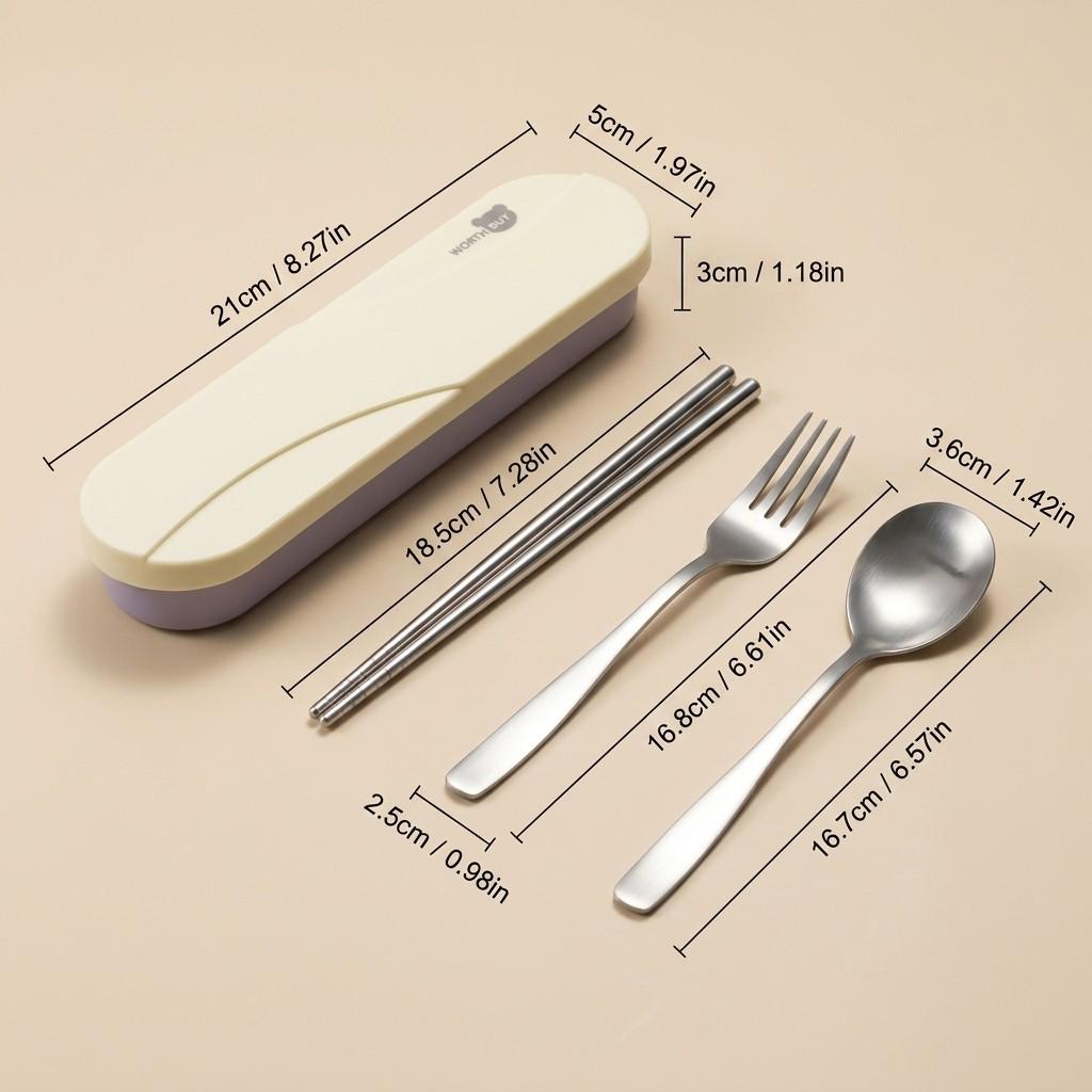 Portable Stainless Steel Cutlery Students Tableware Set Spoon Fork Chopsticks With Case Holder Travel Camping School Utensils