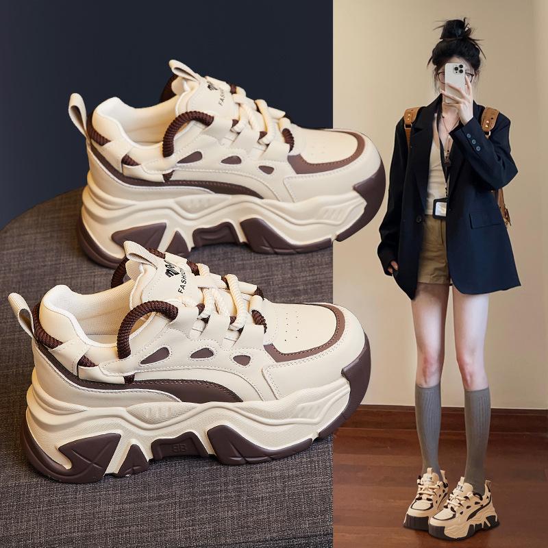 Thick-soled Heightening Dad Shoes Women's 2025 Autumn and Winter New Color Matching Casual Sports Shoes Small Velvet Muffin Women's Shoes