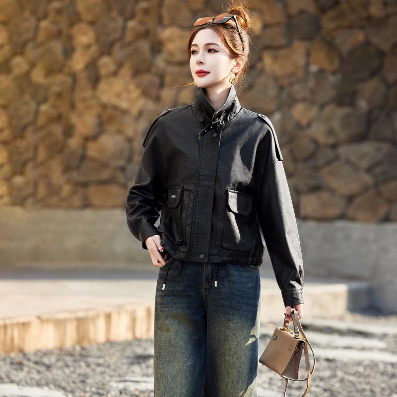 2025 Versatile Petite Leather Jacket: Spring/Autumn Fashion, Casual & Loose Fit Women's Coat HJ2507