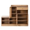 Schuhschrank mit gepolsterter Bank, 3 geflochtene Rattan-Türen und 1 Schublade, Aufbewahrungsschrank mit Schuhregal für Flur, Holzoptik, B142xT35xH110 cm