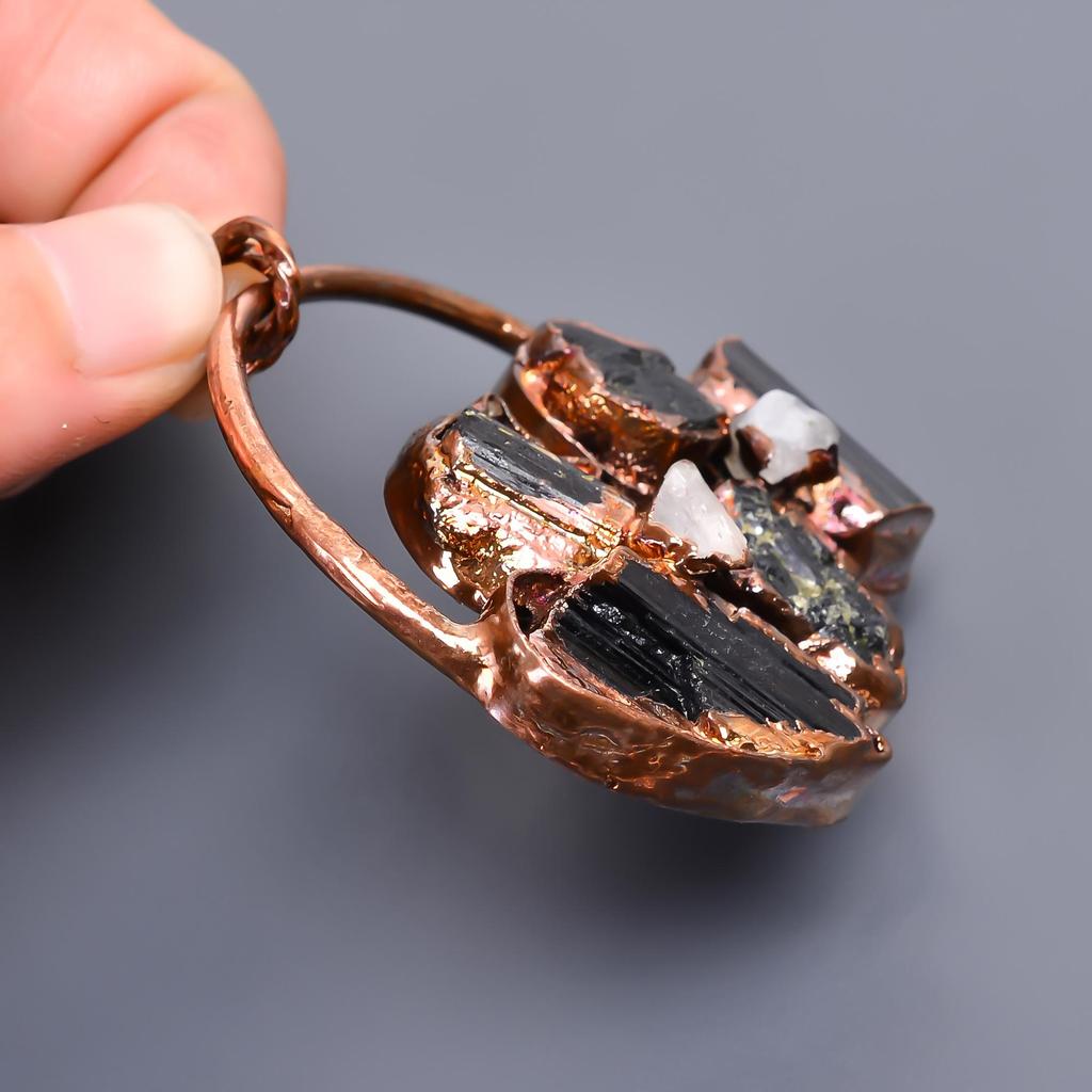 Rare Natural Black Tourmaline Electroformed Pendant, Gemstone Pendant, Black Pendant, Copper Jewelry, Anniversary Gift, Pendant For Mother