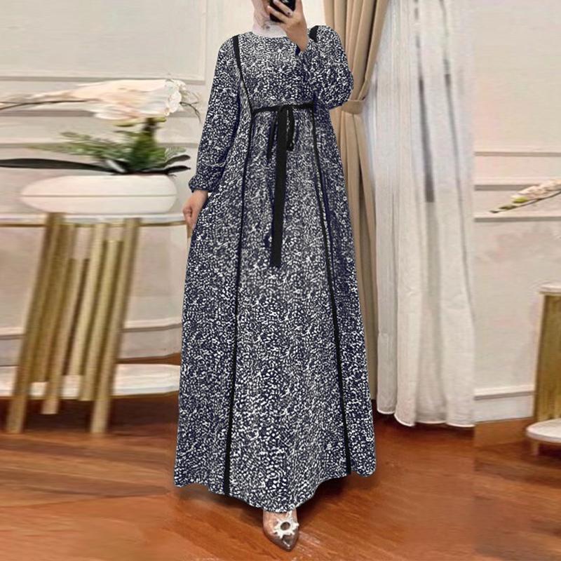 

ZANZEA Женское повседневное платье с круглым вырезом, свободное, с длинным рукавом и принтом