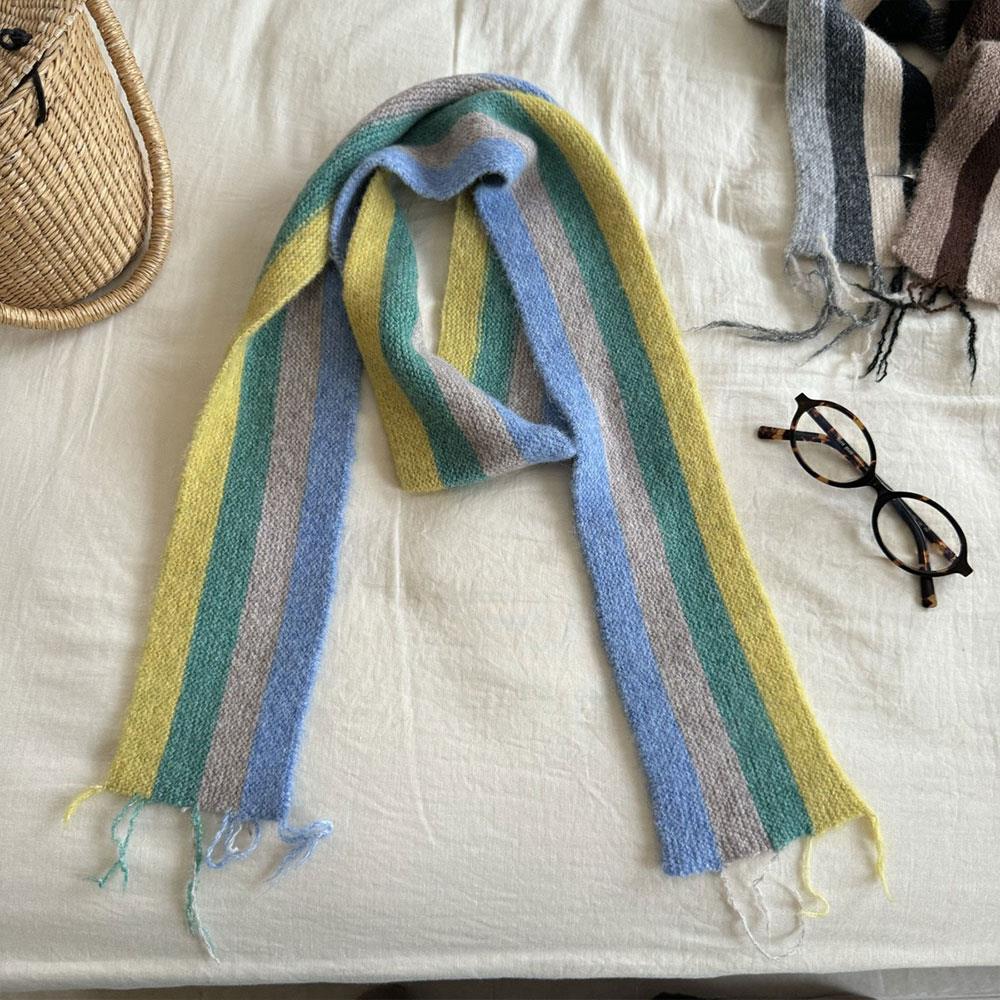 Y2k Color Block Knitted Scarf Women Cashmere Wool Scarves Harajuku Decoration Neckerchief Korean Style Thin Narrow Long Scarf