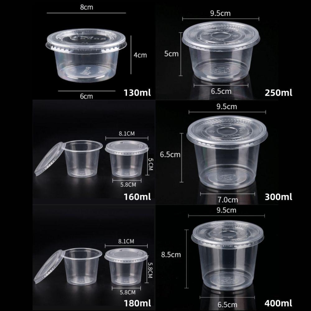100pcs Leakproof Disposable Cups with Flat Lids Clear Pudding Bowl Ice Cream Container Party Use