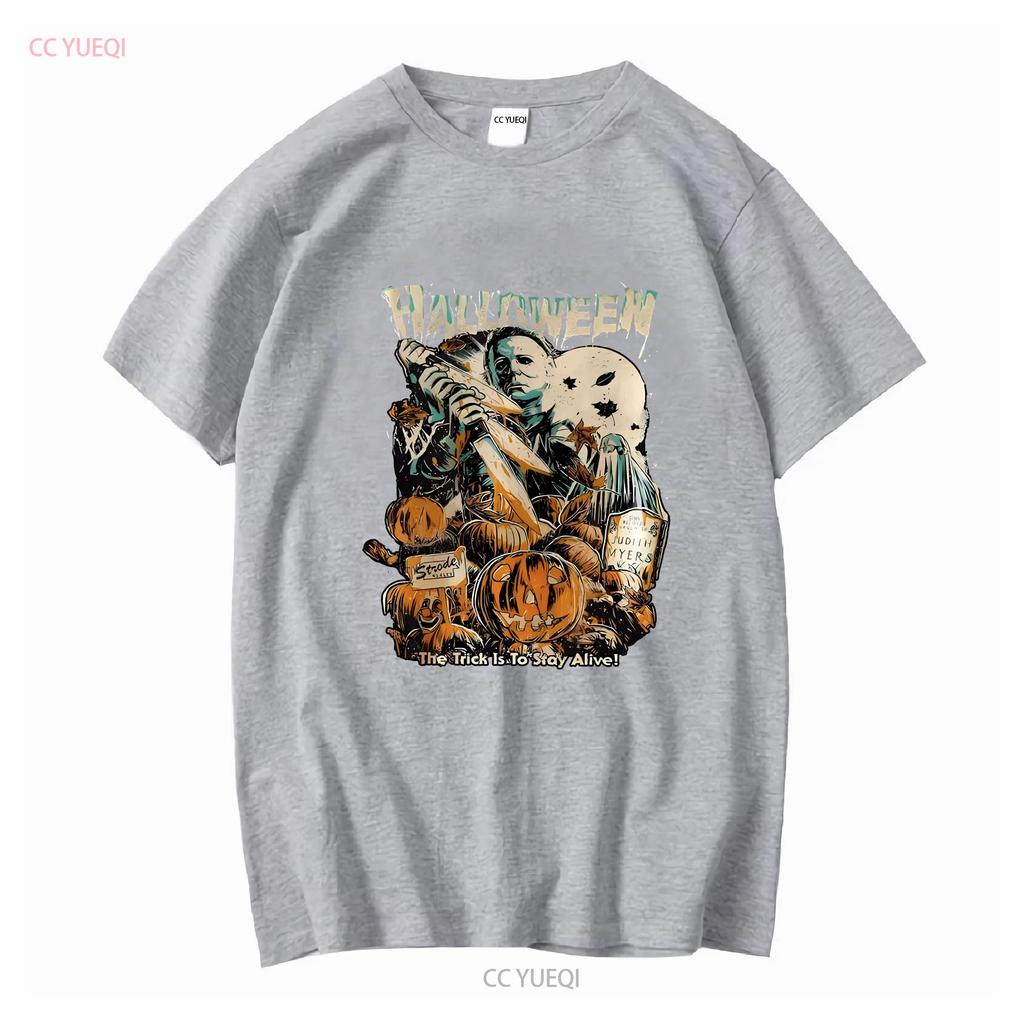 The Trick Is To Stay Alive T Shirt Halloween Horror Movie Vintage Washed Stylish Versatile Designer Clothes Soft Comfortable