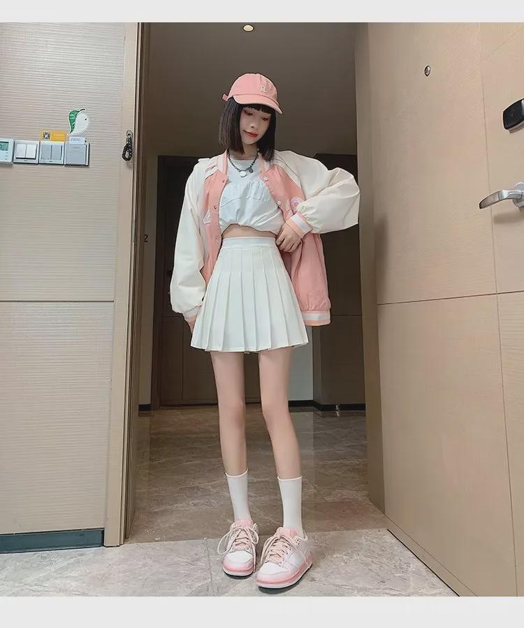 Women's Gray High-Waist Pleated A-Line Skirt - Short, Slim, JK Style for Summer, Spring, and Autumn.