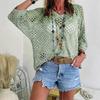 Women Tops Solid V-Neck 45720 Sleeve Knitting Color Loose Fit Cover