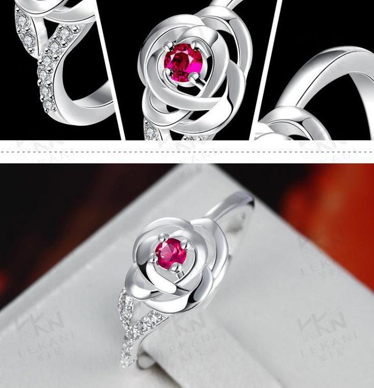 European American Crystal Flower Rose Ring - New Fashion Jewelry Style Size 10