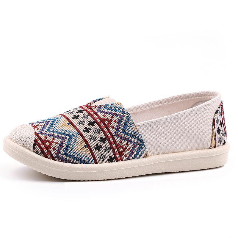 Płócienne buty damskie etniczny styl w paski nowe stare pekińskie buty z tkaniny oddychające damskie pojedyncze buty wsuwane leniwe buty