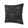 Benutzerdefinierter Vintage Halloween Gothic Schwarz Totenkopf Damast Kissenbezug 35x35 cm Samt Polyester Wurfkissenbezug für Sofa Kissenbezug