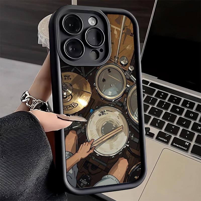 

Phone Case for iPhone 17 Air 16E 15 16 Pro Max Drum Set Rock Music Cover 14 Plus 13 12 Mini Soft Shell Silicone Fundas iPhone 14