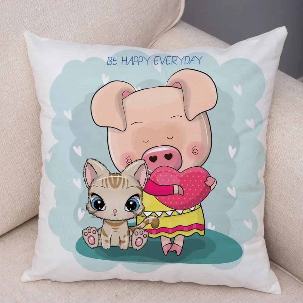 Cute Cartoon Pet Pig Pillowcase Decorative Animal Cushion Cover Children's Room Sofa Home