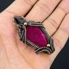 Lab-Created Ruby Gemstone Copper Wire Wrap Handmade Pendant Jewelry Gift For Love