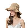 Fisherman Hat with Flower Detail, Wide Brim Glitter Bucket Hat, Knit Design Adjustable Drawstring Knit Hat, Lightweight Sun Hat for Travel Beach