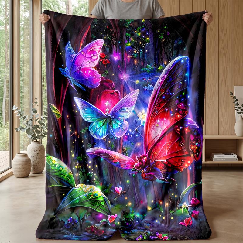 Lion Butterfly Pattern Theme blanket Lightweight Warm Flannel Blanket Decorative Throw Blanket for Home Decoration