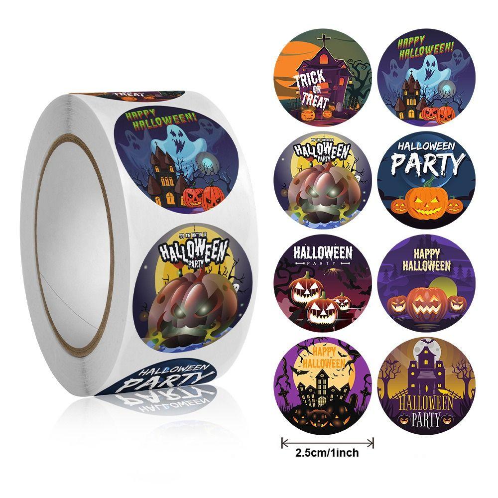 

500 pcs/roll Ghost Halloween Pumpkin Stickers No-dry Glue Halloween Label 500Pcs/Roll Gift S-2