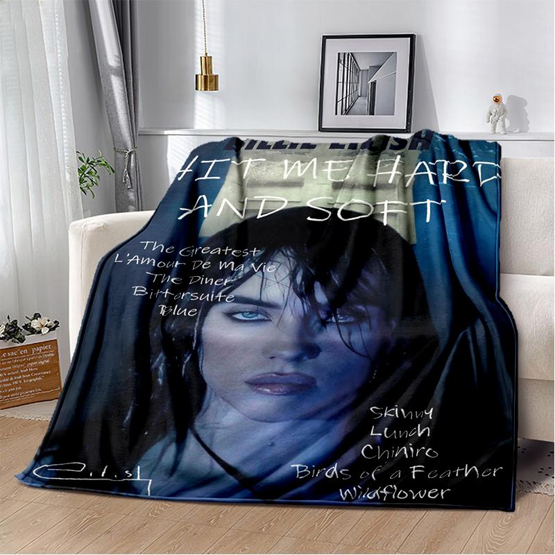

Fashion Billie Eilish Singer Star Flannel Blanket Soft Warm Throw Blanket for Bedroom Living Room Bed Travel Camping Picnic Gift 75x90cm