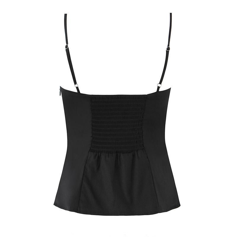 Chic French Lace-Trimmed Waist-Cinching Strapless Camisole for Women