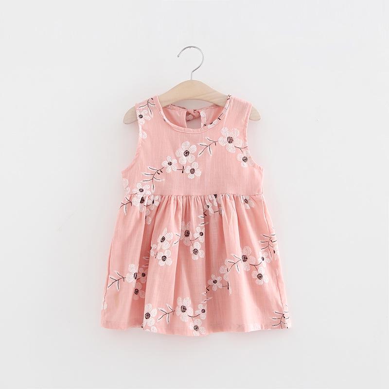Baby Girls Summer Dress Sleeveless Hollow Back Pleated Skirt T-Shirt Dress 0-24 Months Breathable Photoshoot & Party Outfit