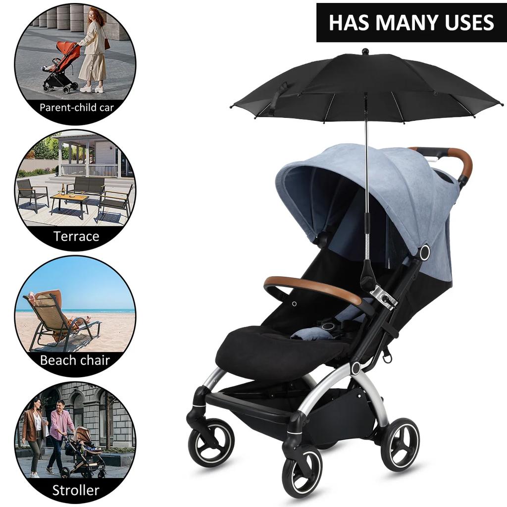 Universal Sun Umbrella for Baby Stroller UV Protection Pram Umbrella 360° Adjustable Rainproof and Windproof Sunshade Parasol