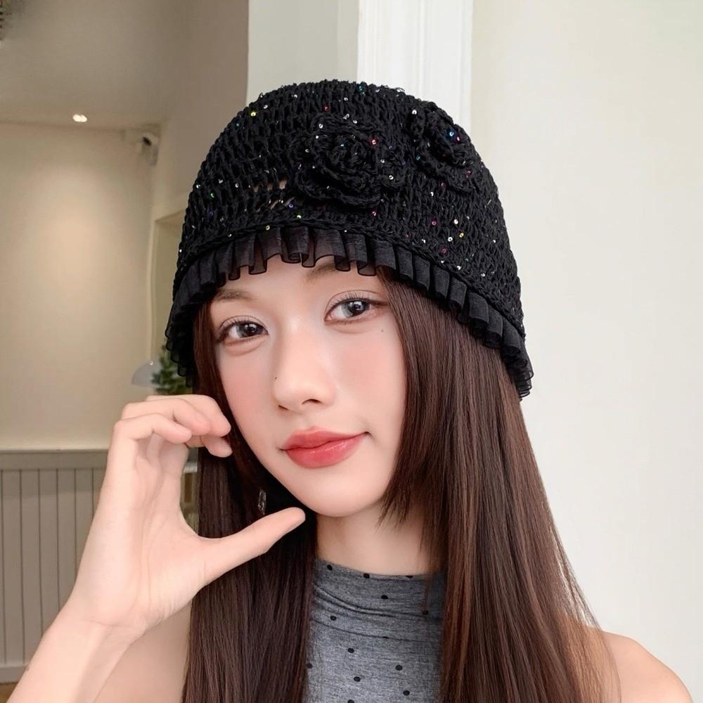 Hollow Out Lace Beanies Hat Handmade Weave Cap Cute Crochet Flower Hat  Girls