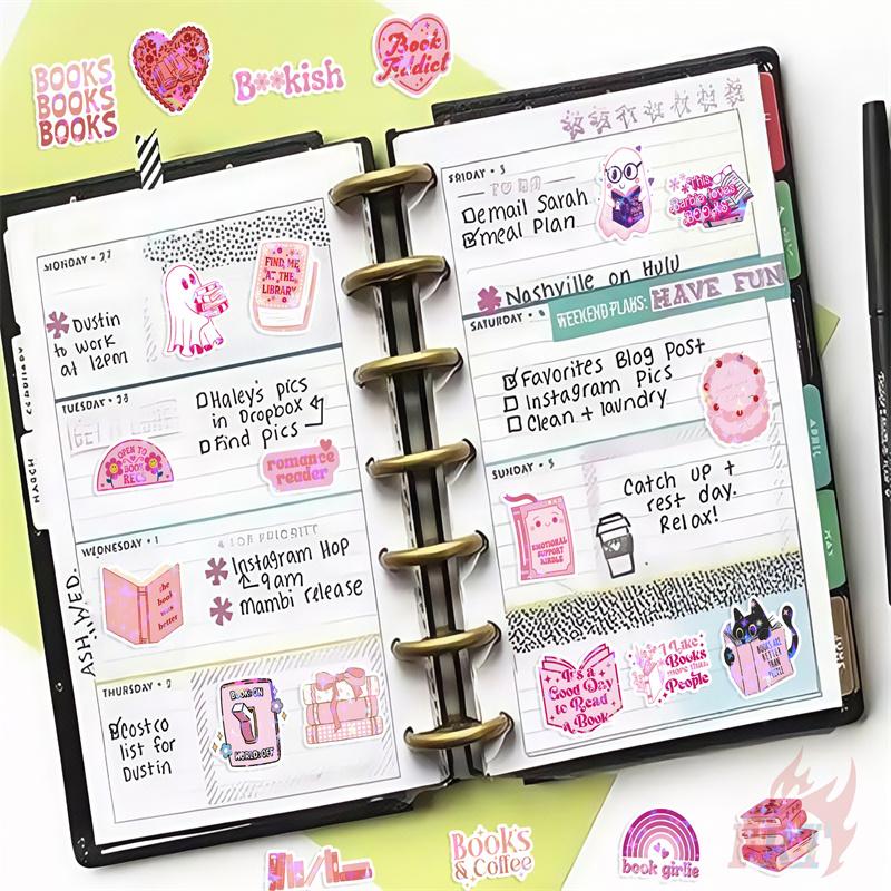 50Pcs/100Pcs Pink Reading Shiny Stickers DIY Fashion Waterproof Doodle Decals Stickers