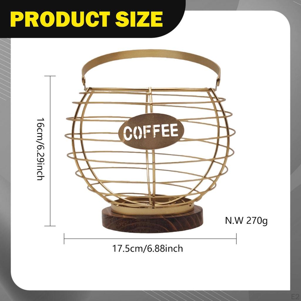 Coffee Capsule Holder, Basket, Iron Wire, Wooden Base, Fruit Storage