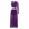 Womens Modern Lyrical Dance Costume Cutout Patchwork Side Split Sheer Mesh Dress Dancewear