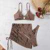 Costumi da bagno bikini in marmo da donna nuovi Costumi da bagno sexy con gonna da spiaggia con cinturino Bikini Set in tre pezzi Costumi da bagno personalizzati con anello cavo
