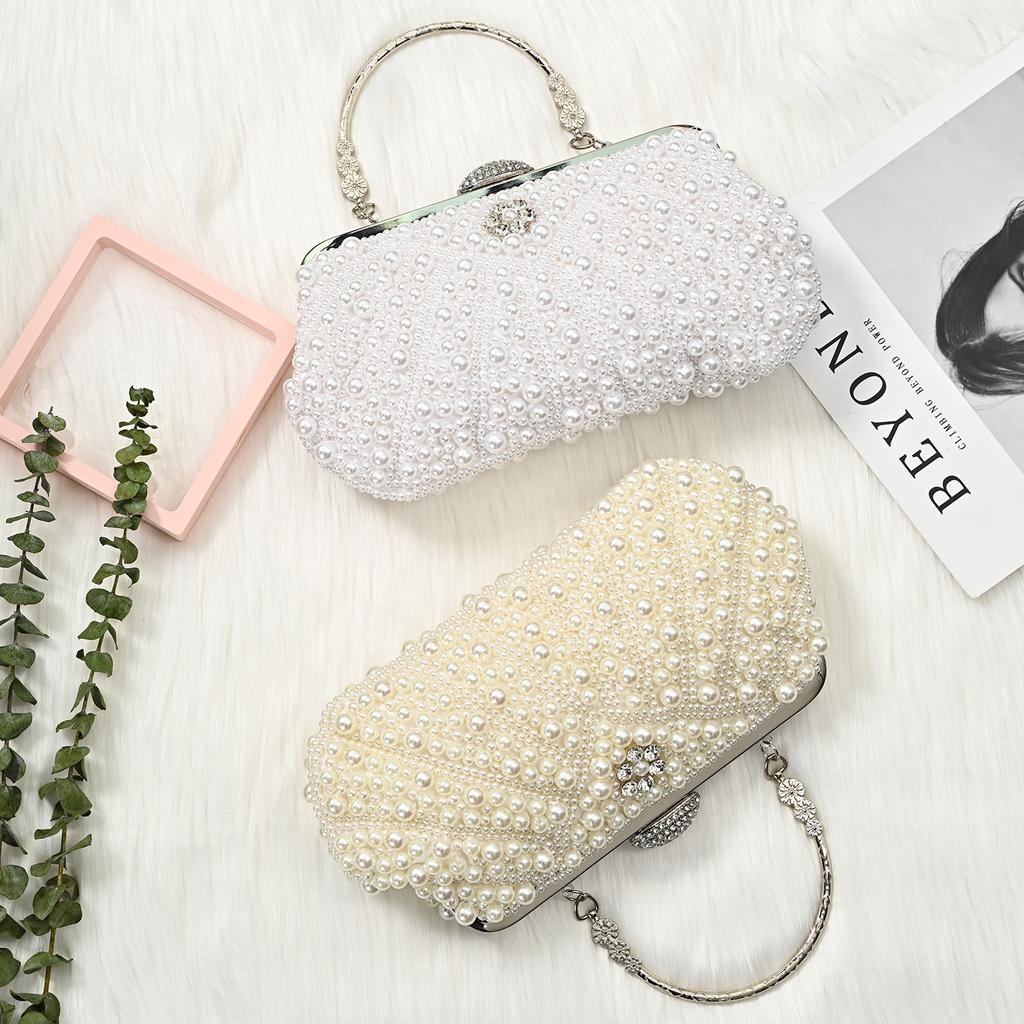 2023 New Shell Pearl Rhinestone Dinner Bride Dress Shoulder Bag Small Banquet Bag Cocktail Party Handbag Evening Clutch Purse