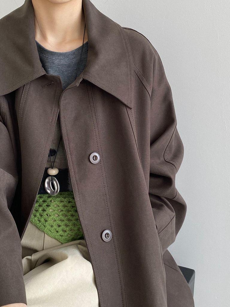 So Berlin Holiday: Women's Korean Style Loose Turn-Down Collar Mid-Length Trench Coat