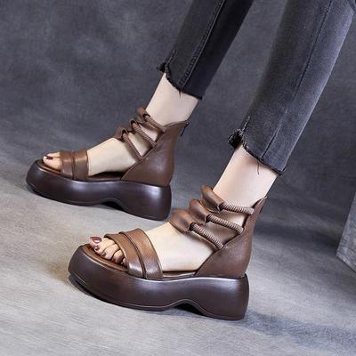 Shoes for Women  Fashion Summer Women's Sandals Solid Color Mid Heel Water Proof Open Toe Wedge Zipper Casual Sandals Women
