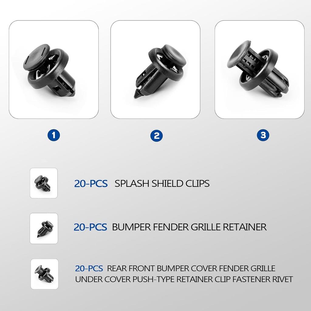 Xislet 6 In 1 Fender Liner Retainer Clips 90682-SEA-003, Front Bumper Fastener 91512-SX0-003, Push-Type Plastic Rivet 91505-S9A-003, Compatible With