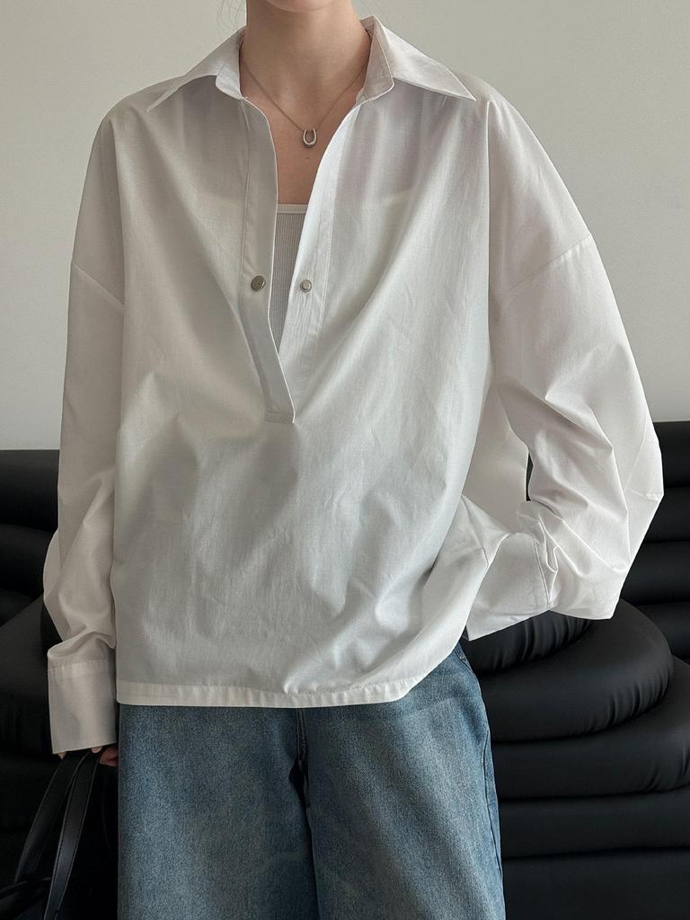 Lu Xi Women's Korean-Style Loose Silhouette Casual Shirt for Early Spring - Versatile 3758