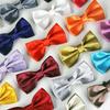 Double-Layer Solid Color Men's Bow Tie with Metal Buckle and Chain